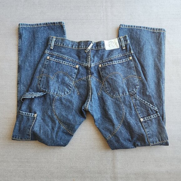 JNCO Made in USA Moto Jeans Knee Pads Button-Fly Utility Pocket Blue